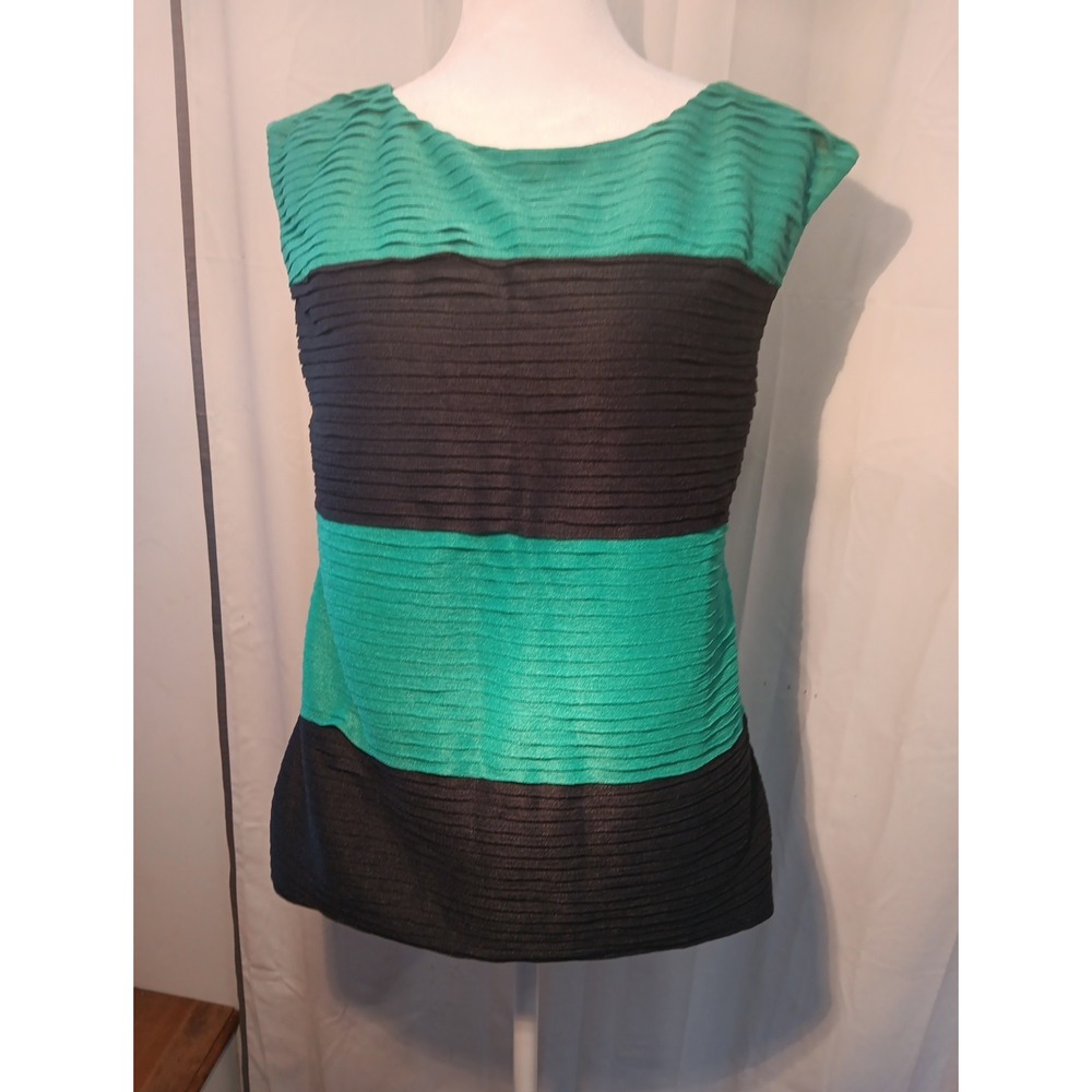 Vtg  Y2k Ann Taylor Kelly Green& Navy Top S Layer Over Lay Sheer Color‎ Block